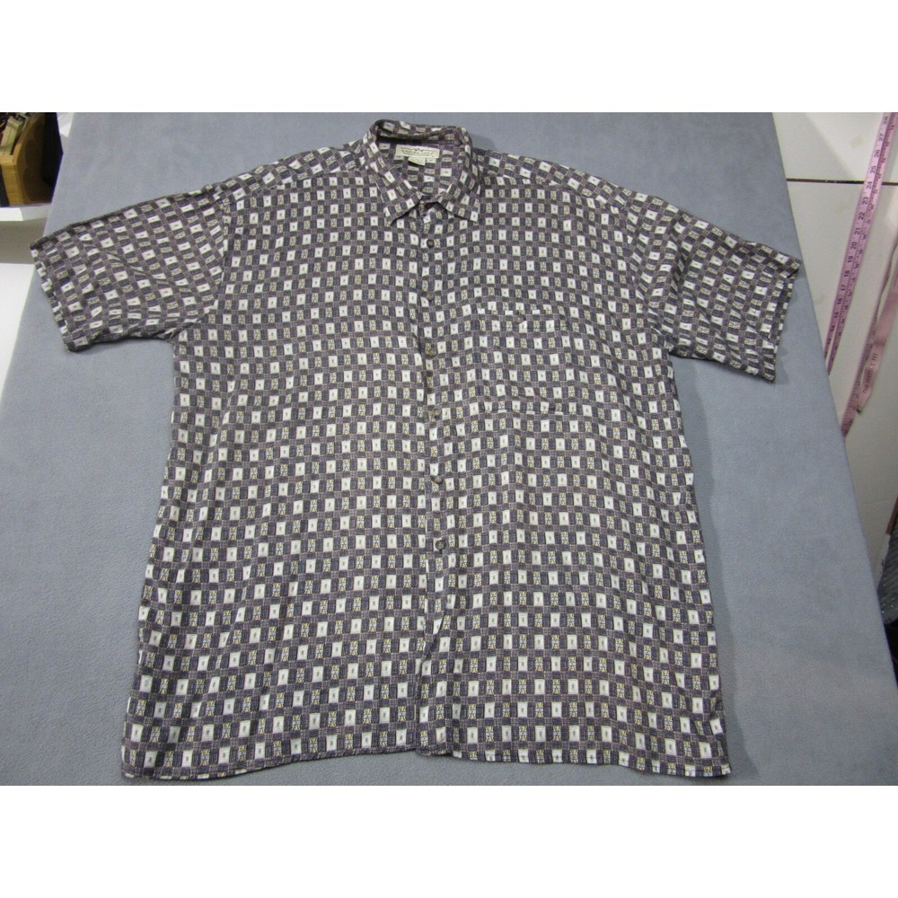 Natural Issue Shirt Mens XL Vtg Black Beige Geometric All Over Print Rayon